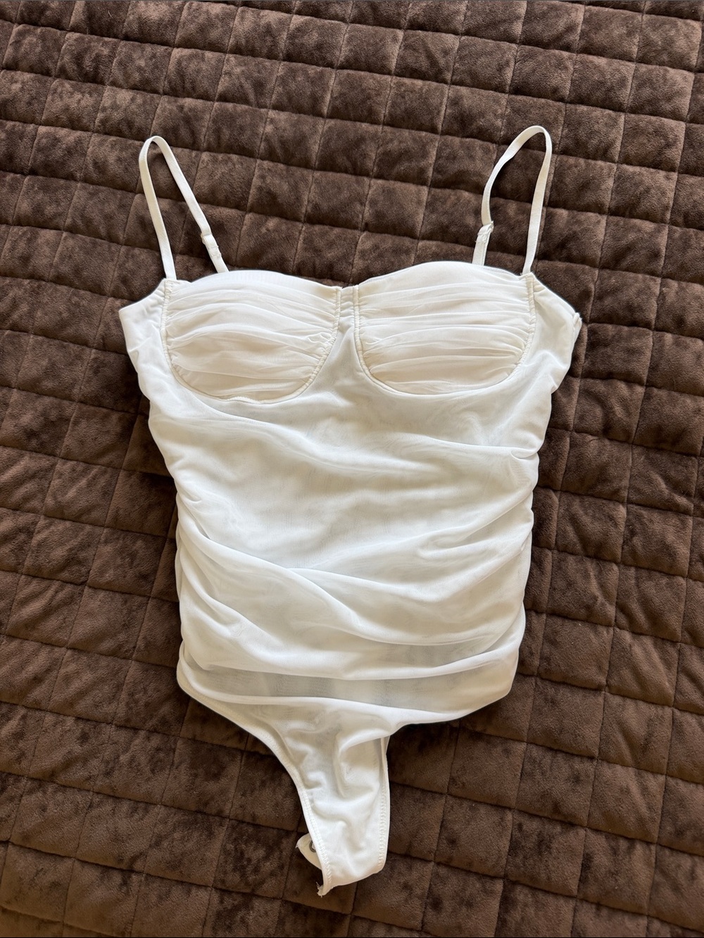 NWOT Abercrombie & Fitch White Ruched Mesh Bodysuit